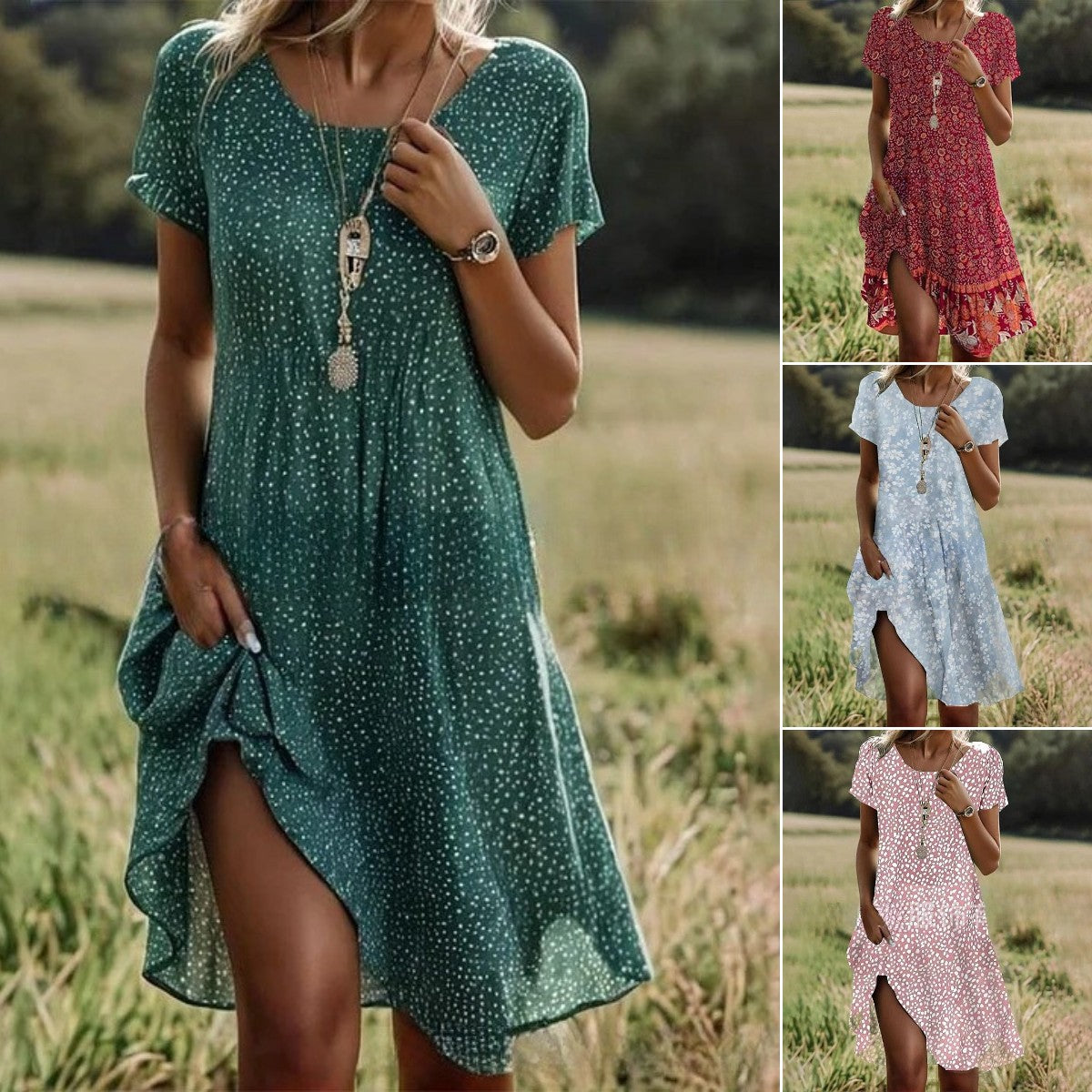 【S-3XL】👗Nové šaty s potiskem a kulatým výstřihem z roku 2025