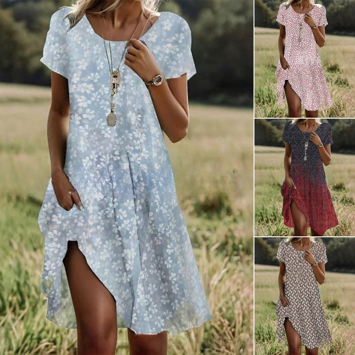 【S-3XL】👗Nové šaty s potiskem a kulatým výstřihem z roku 2025